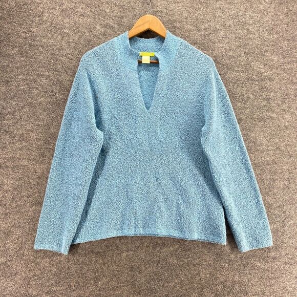 Sigrid Olsen Sweater Pullover Women L Large Blue Knit Wool V-Neck Long Sleeve - Picture 1 of 9